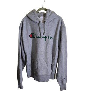 Champion Reverse Weave Front Back Unique Logo Hoodie Size L